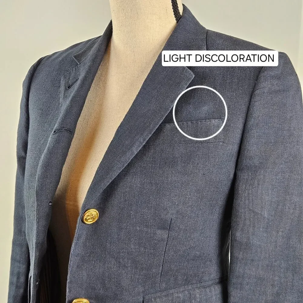 Thom Browne Women's Navy Blue Linen Nautical Blazer Jacket | Size‎ 0 | FLAWS